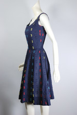 50s 60s sundress and cropped jacket set navy blue eyelash fabric XS S tall size XS-S 27 inch waist