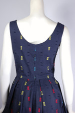 50s 60s sundress and cropped jacket set navy blue eyelash fabric XS S tall size XS-S 27 inch waist