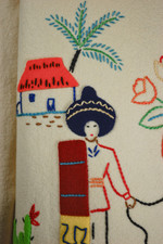 burro corn cacti appliques Mexican tourist jacket 1950s XS cream wool colorful embroidery
