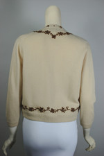 vintage beaded sweater cream tan cashmere cardigan copper glass beads M 40 inch chest