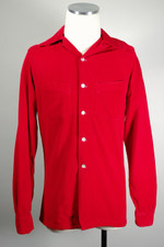 vintage 1950s mens shirt casual loop collar red corduroy cotton S M 36 37 inch chest