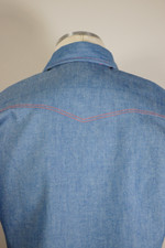 1970s western shirt cowboy style unisex size S M deadstock raw denim light blue