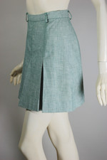 green white chambray lightweight skirt suit early 70s pleated miniskirt XXS XS teen junior