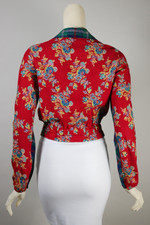 cropped 1970s zip-front jacket 1930s 1940s style dagger collar metal zipper XS red blue