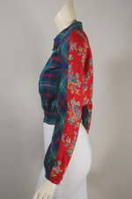 cropped 1970s zip-front jacket 1930s 1940s style dagger collar metal zipper XS red blue