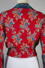 cropped 1970s zip-front jacket 1930s 1940s style dagger collar metal zipper XS red blue