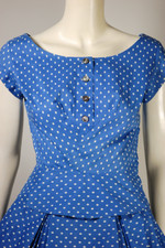 Toni Owen 1950s separates set full circle skirt blouse blue dot cotton rockabilly style true vintage XS 25 waist
