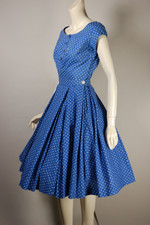 Toni Owen 1950s separates set full circle skirt blouse blue dot cotton rockabilly style true vintage XS 25 waist