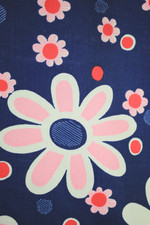 Blue pink groovy daisies floral print blouse top sleeveless tunic length 1960s 70s S-M 36