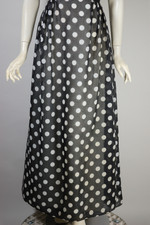 maxi dress 70s formal party dress sundress black white polka dots empire waist spaghetti straps S-M 38 bust