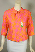 tie-neck blouse 1960s hot pink orange houndstooth mod print top never worn XS S size 36