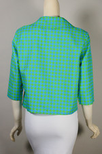 bow neck blouse 1960s bright green aqua houndstooth mod print top deadstock XS S size 36