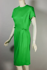 Dayglo bright green jersey knit 1960s sheath dress deadstock size S-M 28 to 31 inch waist