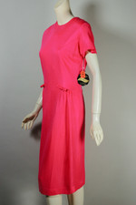 vintage 1960s dress hot pink jersey knit sheath style size M to L up to 41 inch bust 42 inch hips