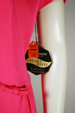 vintage 1960s dress hot pink jersey knit sheath style size M to L up to 41 inch bust 42 inch hips