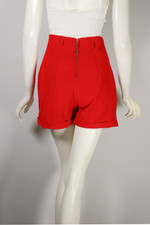 vintage short shorts 1950s lipstick red corduroy pin-up style cuffed hem 26 27 waist XS S