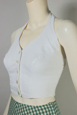 true vintage 1950s halter top rockabilly pin-up style white cotton pique XXS XS 30 32 bust