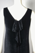late 1920s evening party dress draped black rayon velvet bias cut tiered hem dropped waist XS 32 bust 35 inch hips