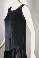 late 1920s evening party dress draped black rayon velvet bias cut tiered hem dropped waist XS 32 bust 35 inch hips