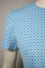 white blue aqua geometric textured dots 1960s 70s polyester shift mini dress size M