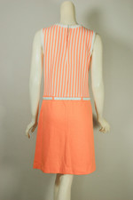deadstock vintage unworn mod 1960s mini dress peach white stripe cotton knit XS-S 36 inch bust hips