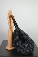 large vintage summer handbag black crochet straw 1960s Morris Moskowitz purse