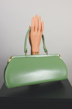 Sage green vinyl handbag 1950s 1960s vegan purse top handle bag