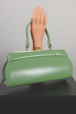 Sage green vinyl handbag 1950s 1960s vegan purse top handle bag