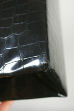 larger size black patent textured vinyl alligator-stamped 1960s handbag purse