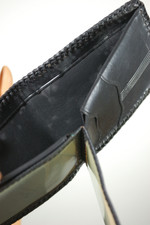 Black tooled leather wallet 1950s deco leaf design GG initials deadstock men’s billfold