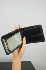 Black tooled leather wallet 1950s deco leaf design GG initials deadstock men’s billfold