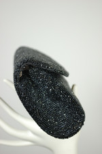 hand beaded 1950s evening bag envelope clutch purse black glass seed beads Josef Belgium