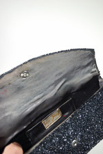 hand beaded 1950s evening bag envelope clutch purse black glass seed beads Josef Belgium