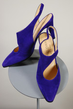 Made in France Charles Jourdan late 80s designer womens shoes purple suede slingback heels 8 8.5 narrow