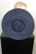 Navy blue straw hat wide brimmed 1950s hat garden party wedding guest sunhat
