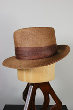 Milan straw mens fedora hat 1950s 60s chestnut brown size 7 1/8 by Adam