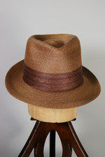 Milan straw mens fedora hat 1950s 60s chestnut brown size 7 1/8 by Adam
