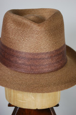 Milan straw mens fedora hat 1950s 60s chestnut brown size 7 1/8 by Adam