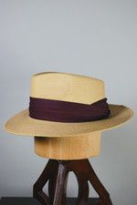 Maya-Quiche K'iche Guatemalan palm leaf fedora hat natural straw 1970s size 7 1/8 S unisex