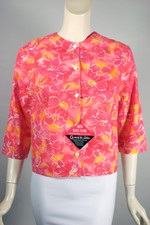 Hot pink floral top 1960s blouse deadstock 32 XS 100-percent cotton
