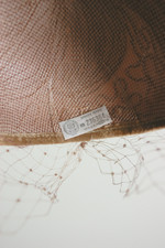 mocha brown 1960s mini pillbox hat with veil copper beading iridescent mauve sequin flower