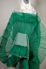 Green white gingham cotton full skirt 1930s 1940s tea-length XS 25-26 inch waist