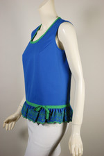 1960s top sleeveless blouse deadstock unworn blue green cotton blend eyelet ruffle trim XS 32-34 bust
