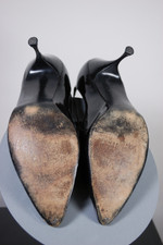 Herbert Levine early 1960s stiletto pumps black patent leather heels size 10B