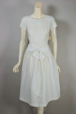 deadstock white 1950s dress full skirt cap sleeve sheer stripes size XS 34 bust 26 waist casual bridal or shower dress