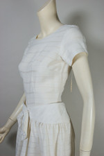 deadstock white 1950s dress full skirt cap sleeve sheer stripes size XS 34 bust 26 waist casual bridal or shower dress