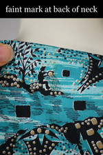 1940s 1950s novelty print cotton dress 35 inch bust 25 inch waist aqua black seaside village spooky design
