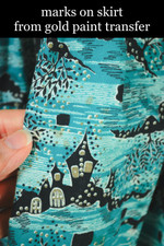 1940s 1950s novelty print cotton dress 35 inch bust 25 inch waist aqua black seaside village spooky design