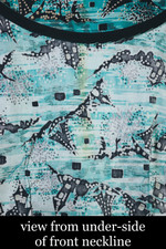 1940s 1950s novelty print cotton dress 35 inch bust 25 inch waist aqua black seaside village spooky design