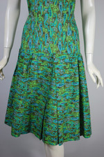 1960s cotton sundress blue green paisley print dropped waist size S 28 inch waist